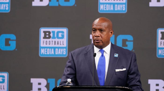 Big Ten Commissioner Kevin Warren talks to reporters during an NCAA college football news conference at the Big Ten Conference media days, at Lucas Oil Stadium, Tuesday, July 26, 2022, in Indianapolis.